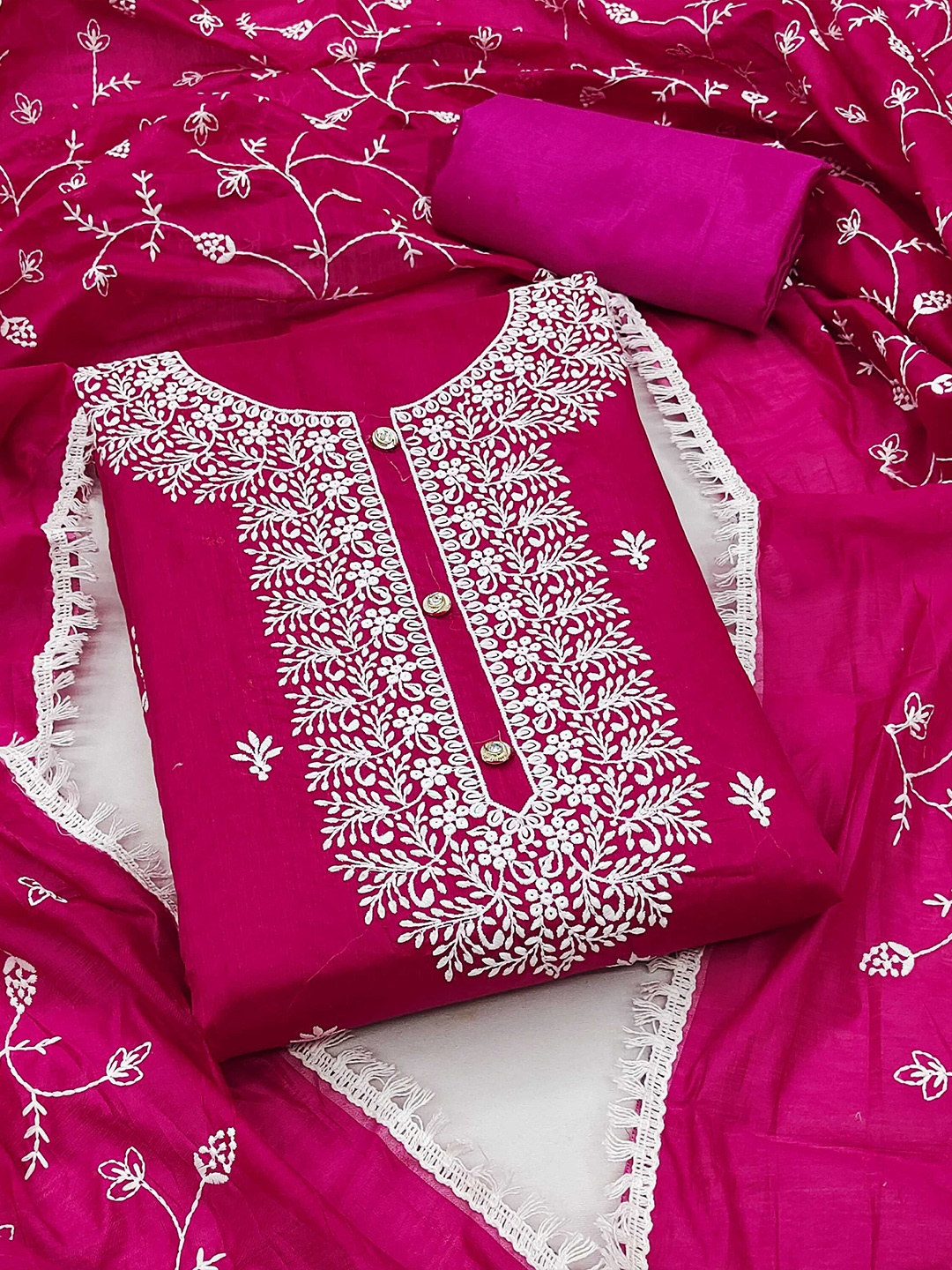 

KALINI Embroidered Unstitched Dress Material, Pink