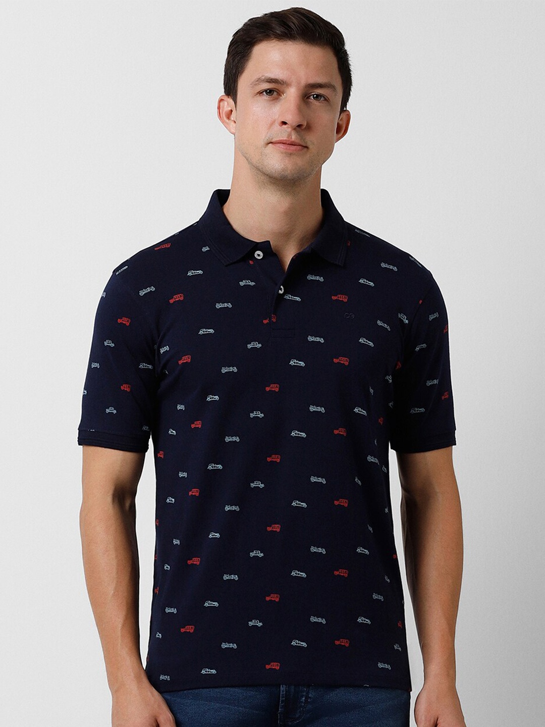 

Peter England Casuals Conversational Printed Polo Collar T-shirt, Navy blue