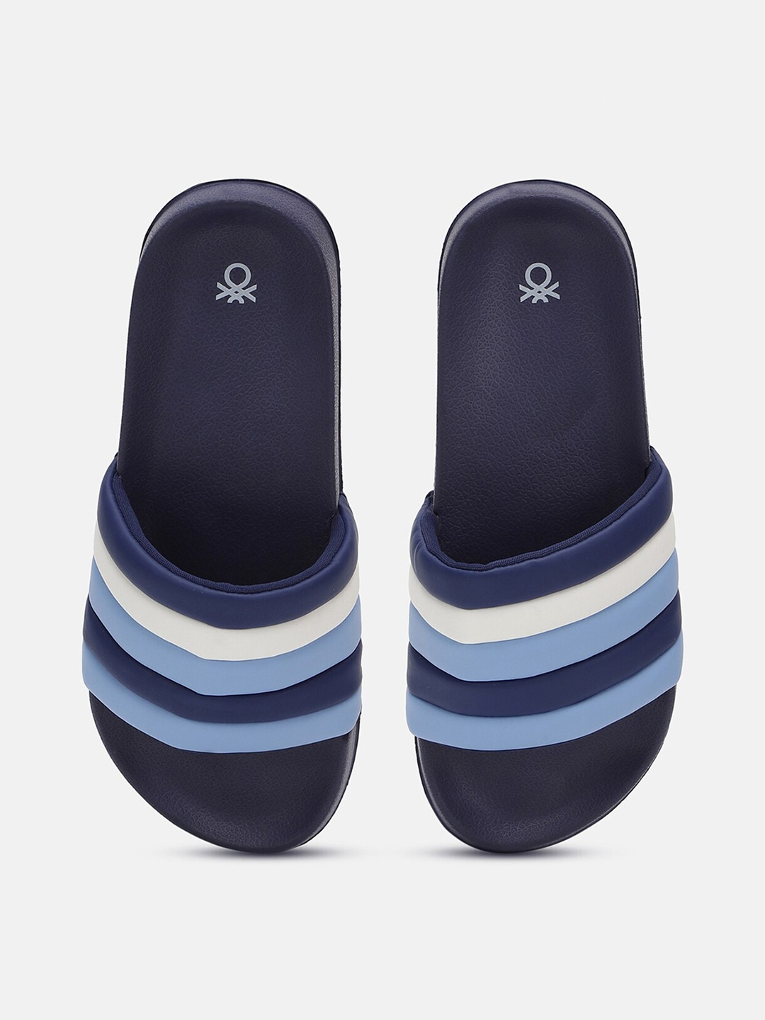 

United Colors of Benetton Women Striped Sliders, Navy blue