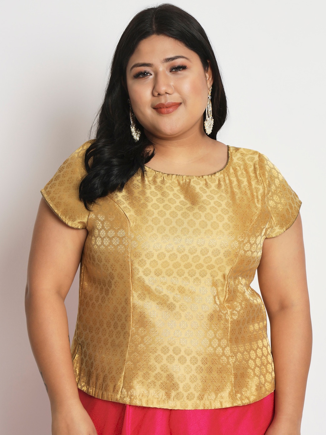 

studio rasa Plus Size Woven Design Saree Blouse, Gold