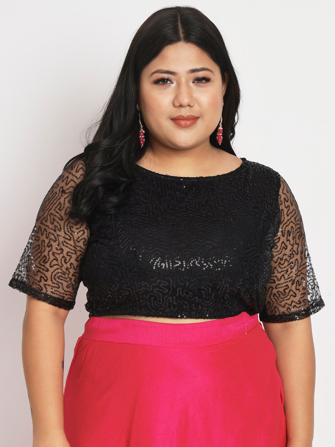

studio rasa Plus Size Embroidered Saree Blouse, Black