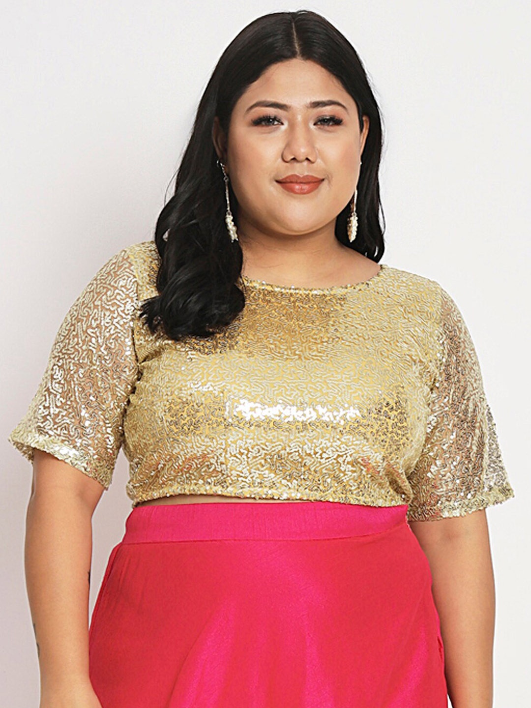 

studio rasa Plus Size Embroidered Saree Blouse, Gold