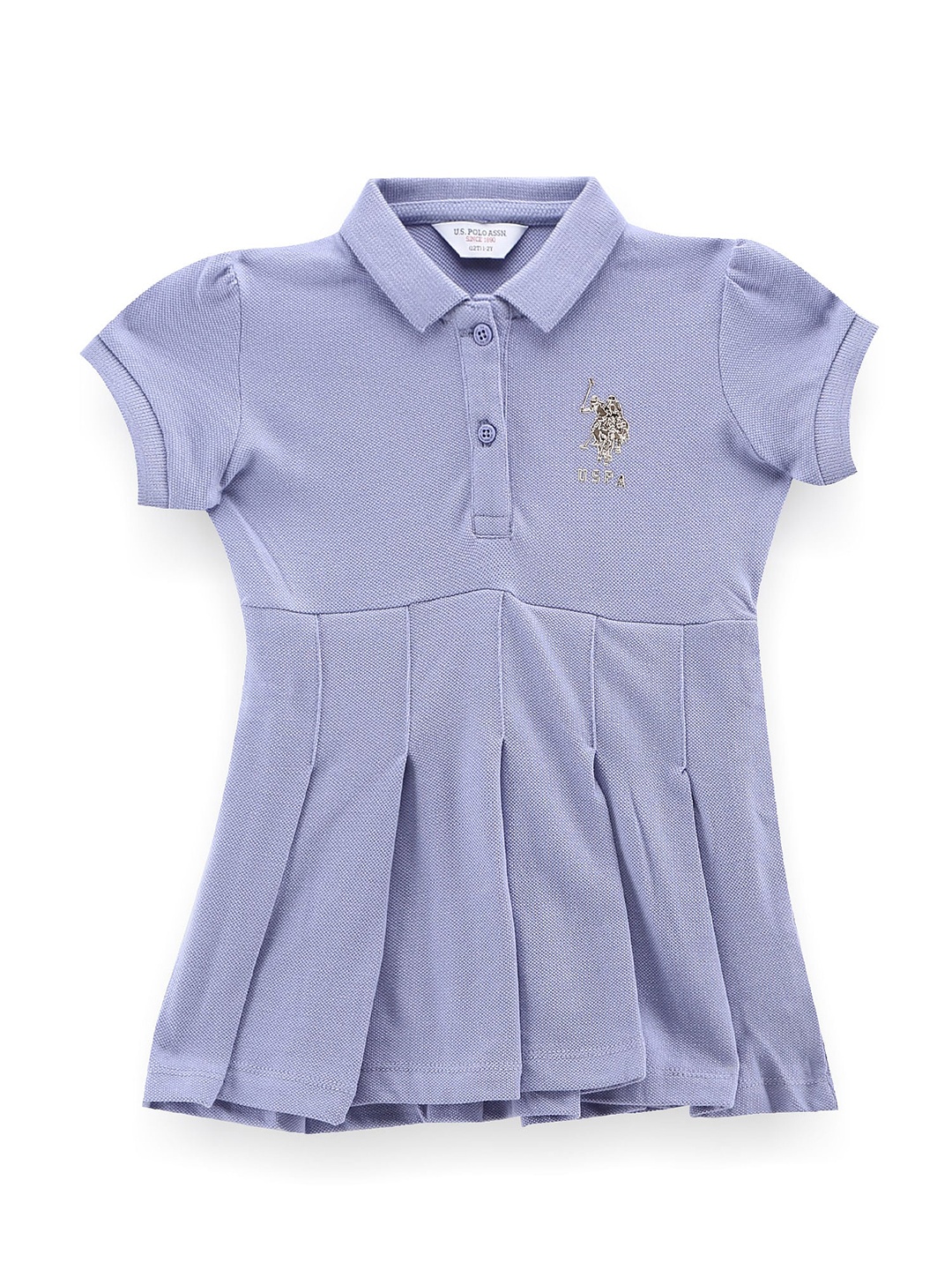 

U.S. Polo Assn. Kids Girls Shirt Collar Pure Cotton Fit & Flare Dress, Purple