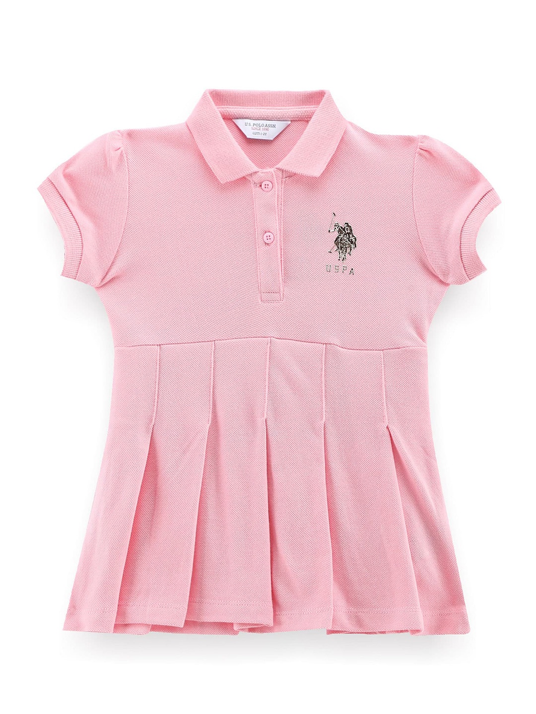 

U.S. Polo Assn. Kids Girls Shirt Collar Pure Cotton Fit & Flare Dress, Pink