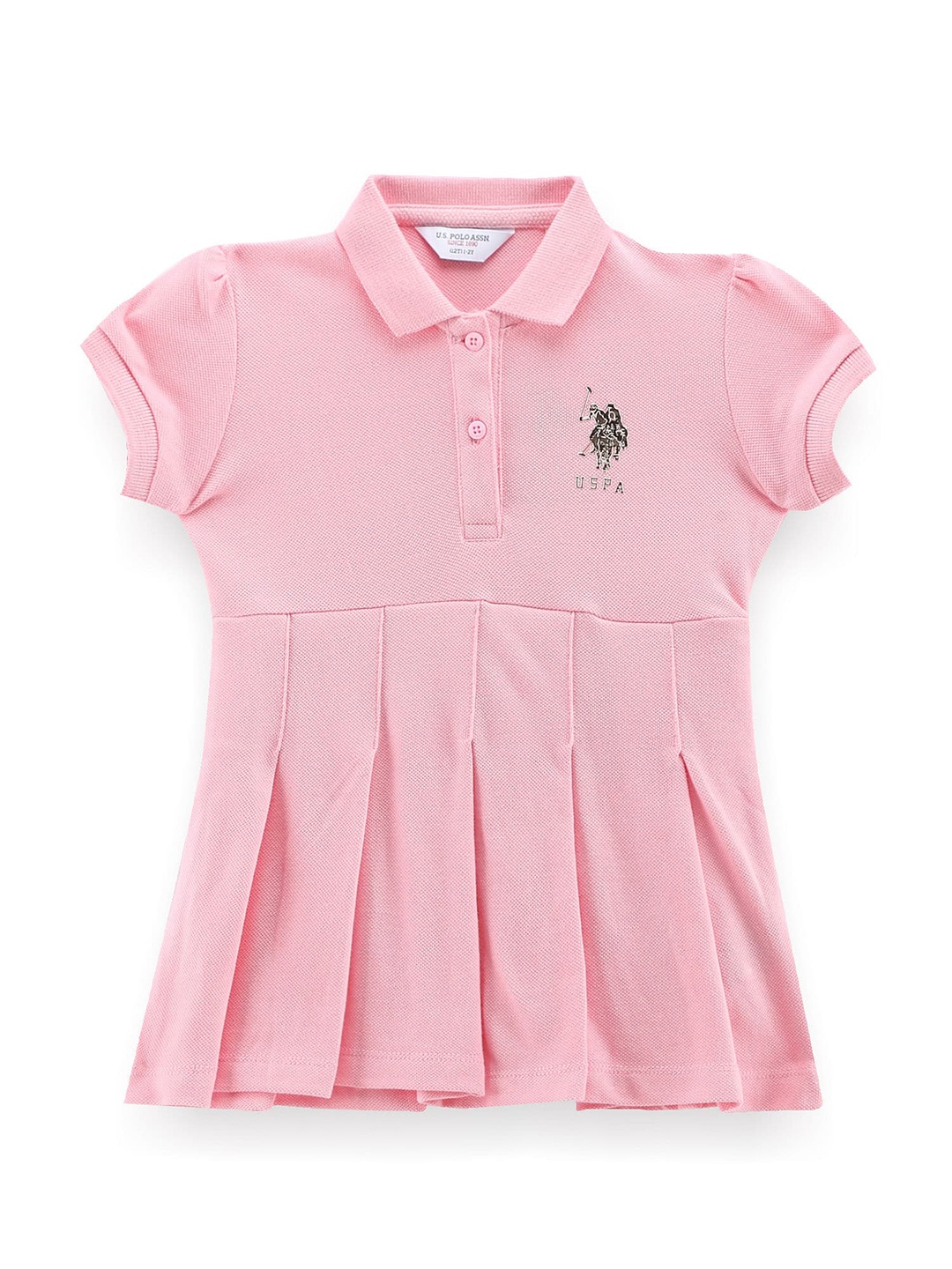 

U.S. Polo Assn. Kids Girls Shirt Collar Pure Cotton Fit & Flare Dress, Pink