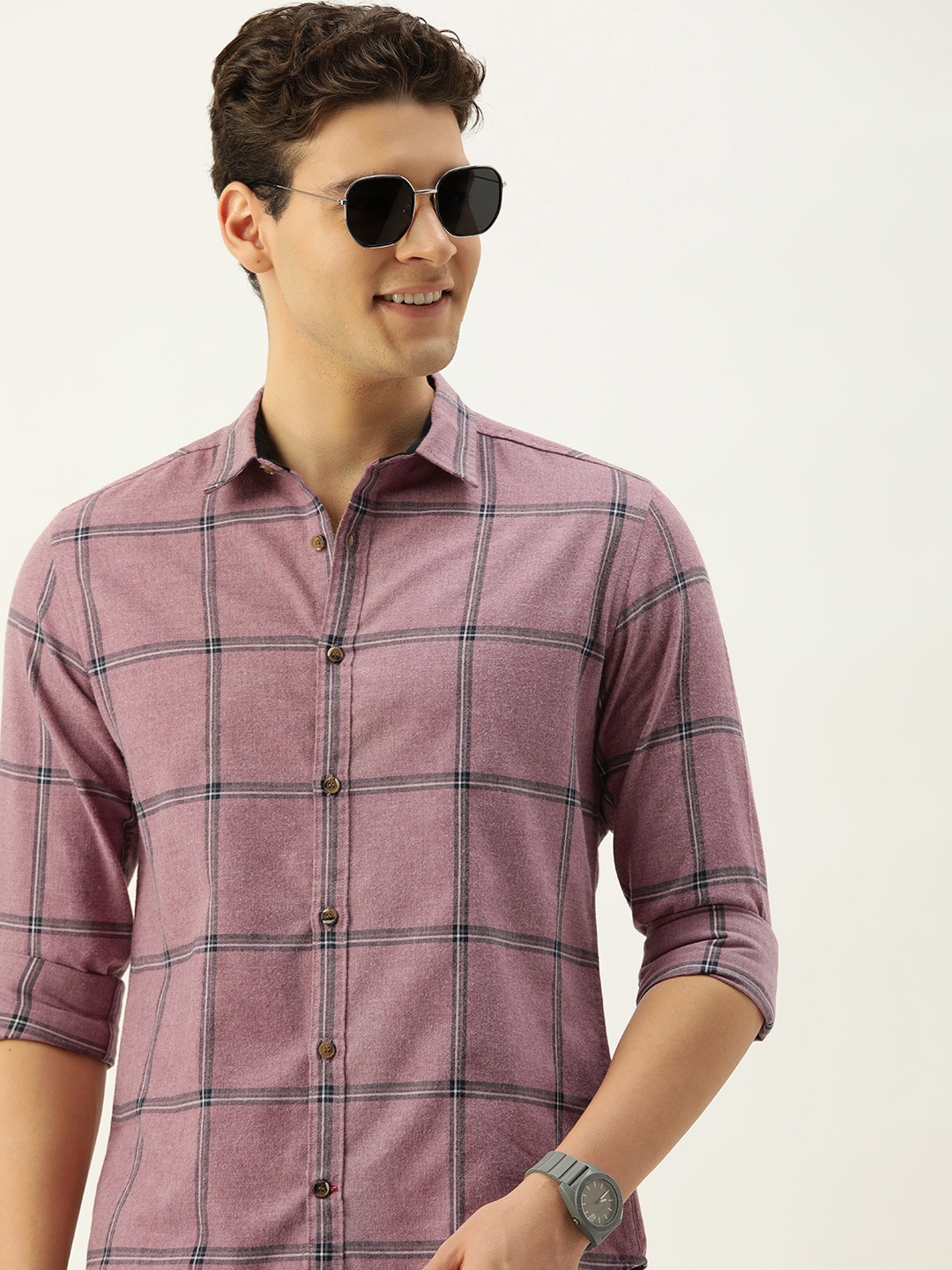 

Mast & Harbour Men Slim Fit Checked Casual Shirt, Mauve