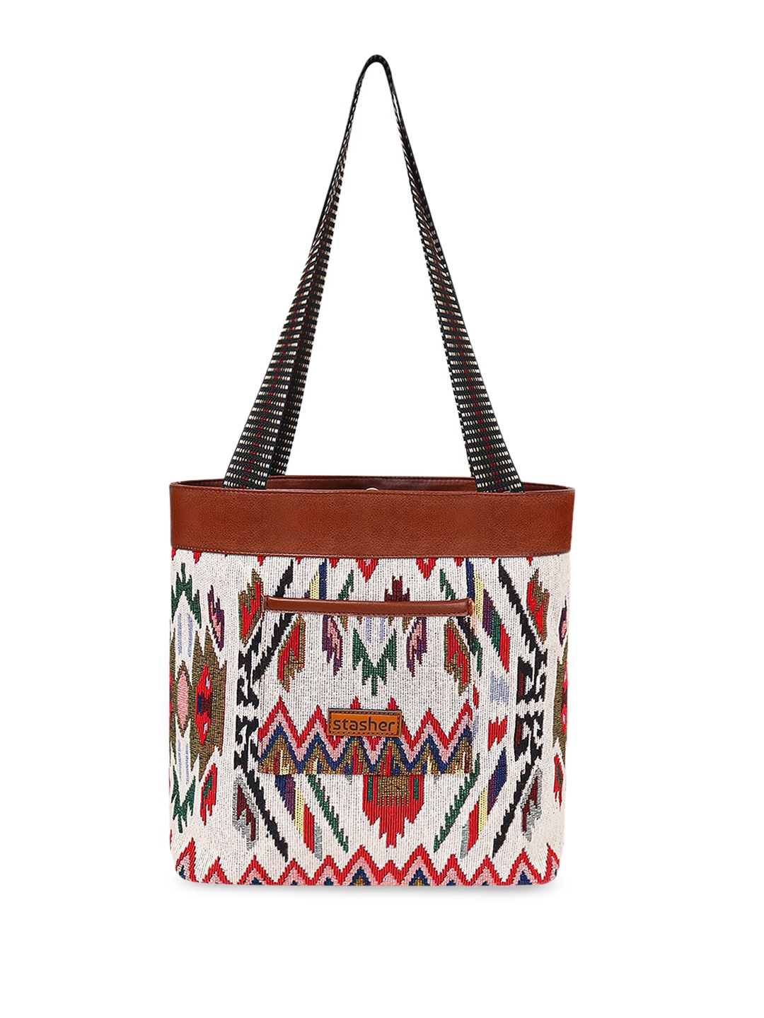 

stasher Ethnic Printed Shopper Tote Bag with Tasselled, White