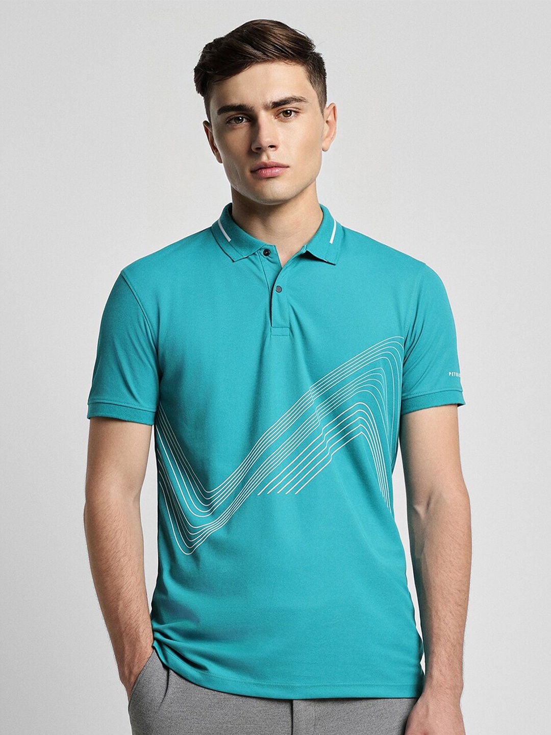 

Peter England Abstract Printed Polo Collar Cotton T-Shirt, Blue
