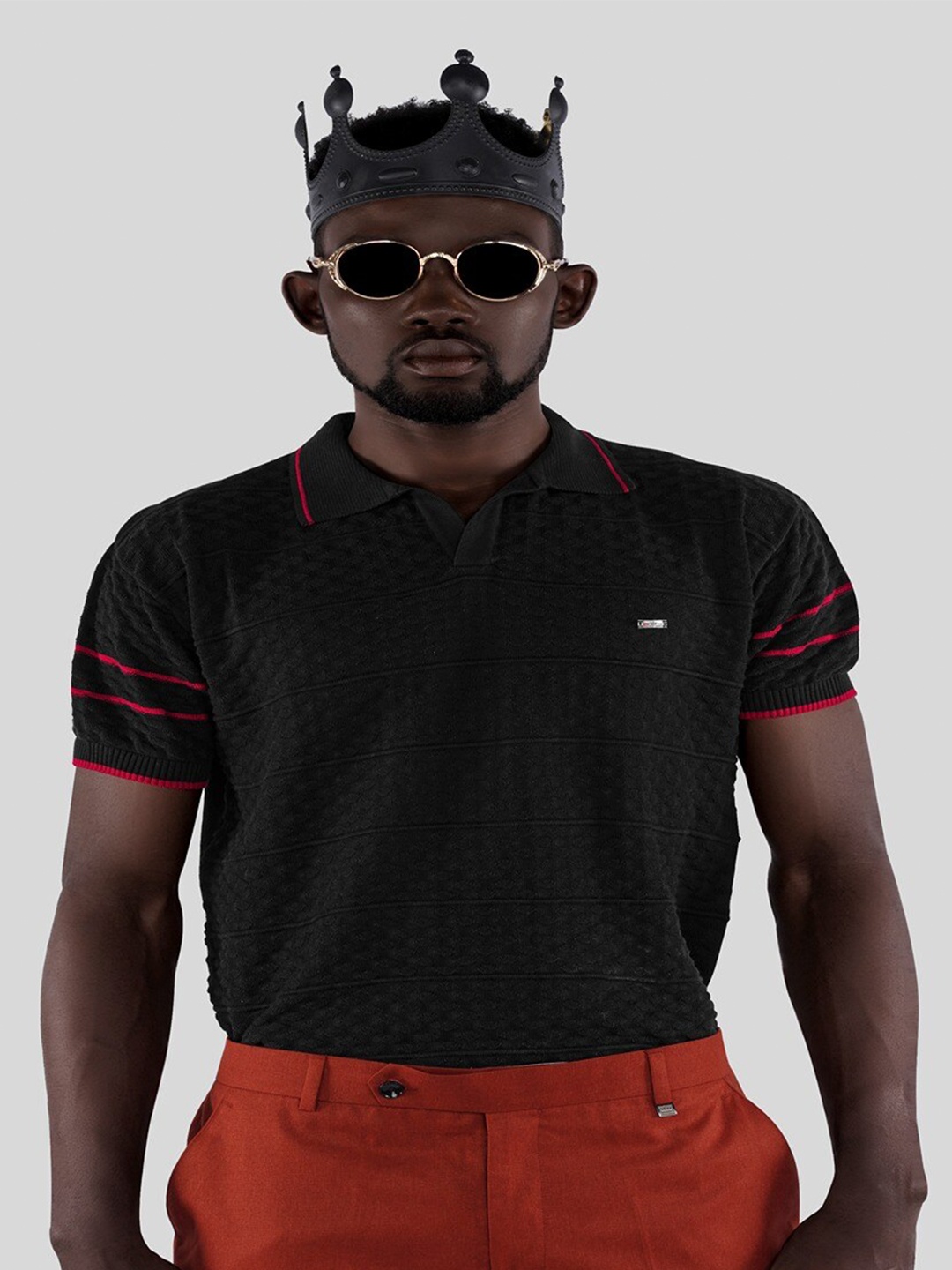 

FRENCH CROWN Polo Collar Cotton Casual T-shirt, Black