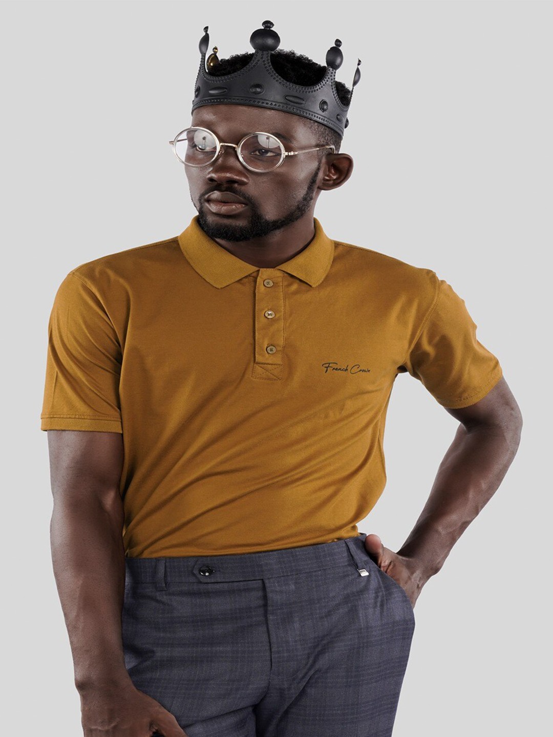 

FRENCH CROWN Polo Collar Pure Cotton Casual T-shirt, Brown