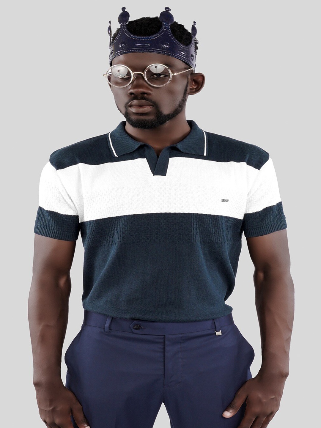 

FRENCH CROWN Polo Collar Cotton Casual T-shirt, Blue