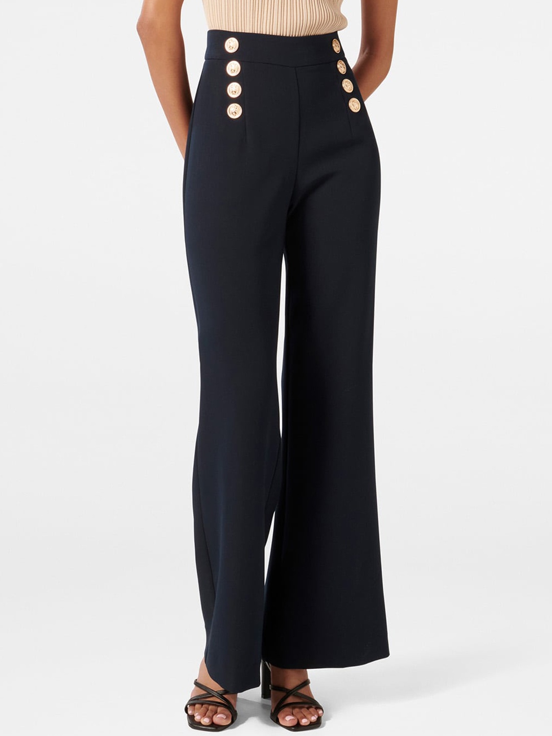 

Forever New Women Flared High-Rise Trousers, Navy blue