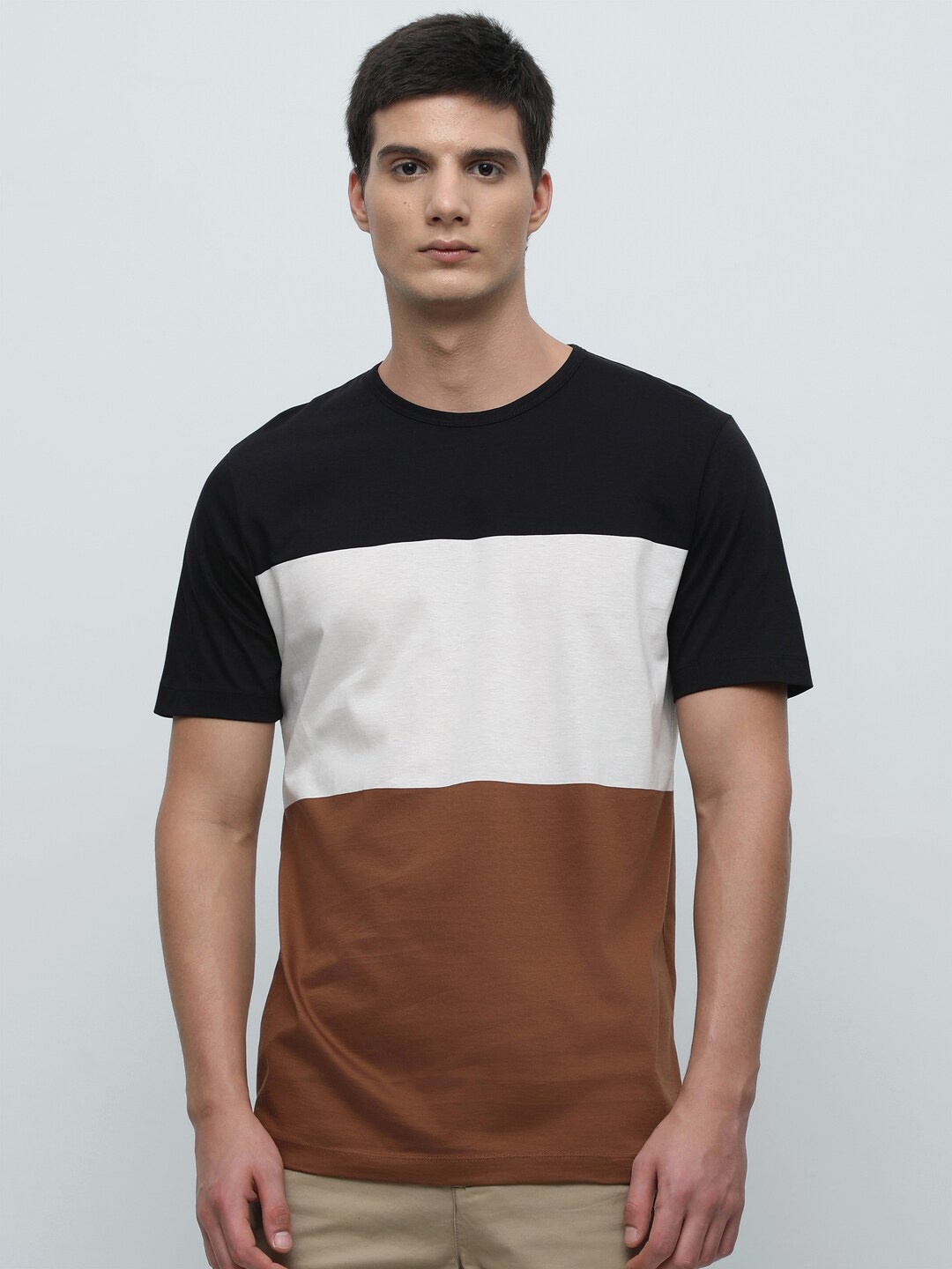 

SELECTED Colourblocked Organic Cotton Slim Fit T-shirt, Black