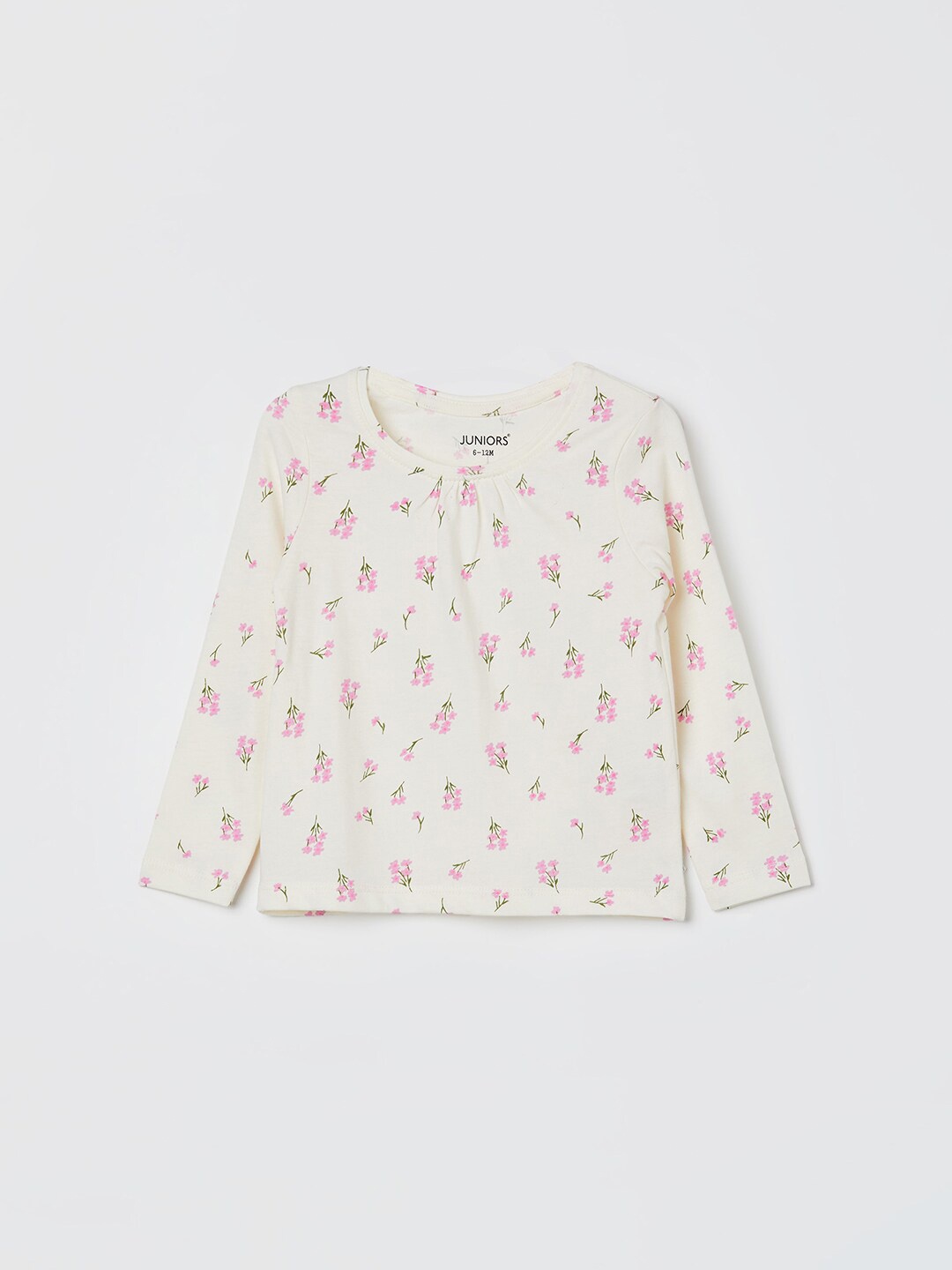

Juniors by Lifestyle Girls Floral Printed Pure Cotton Casual T-shirt, Off white