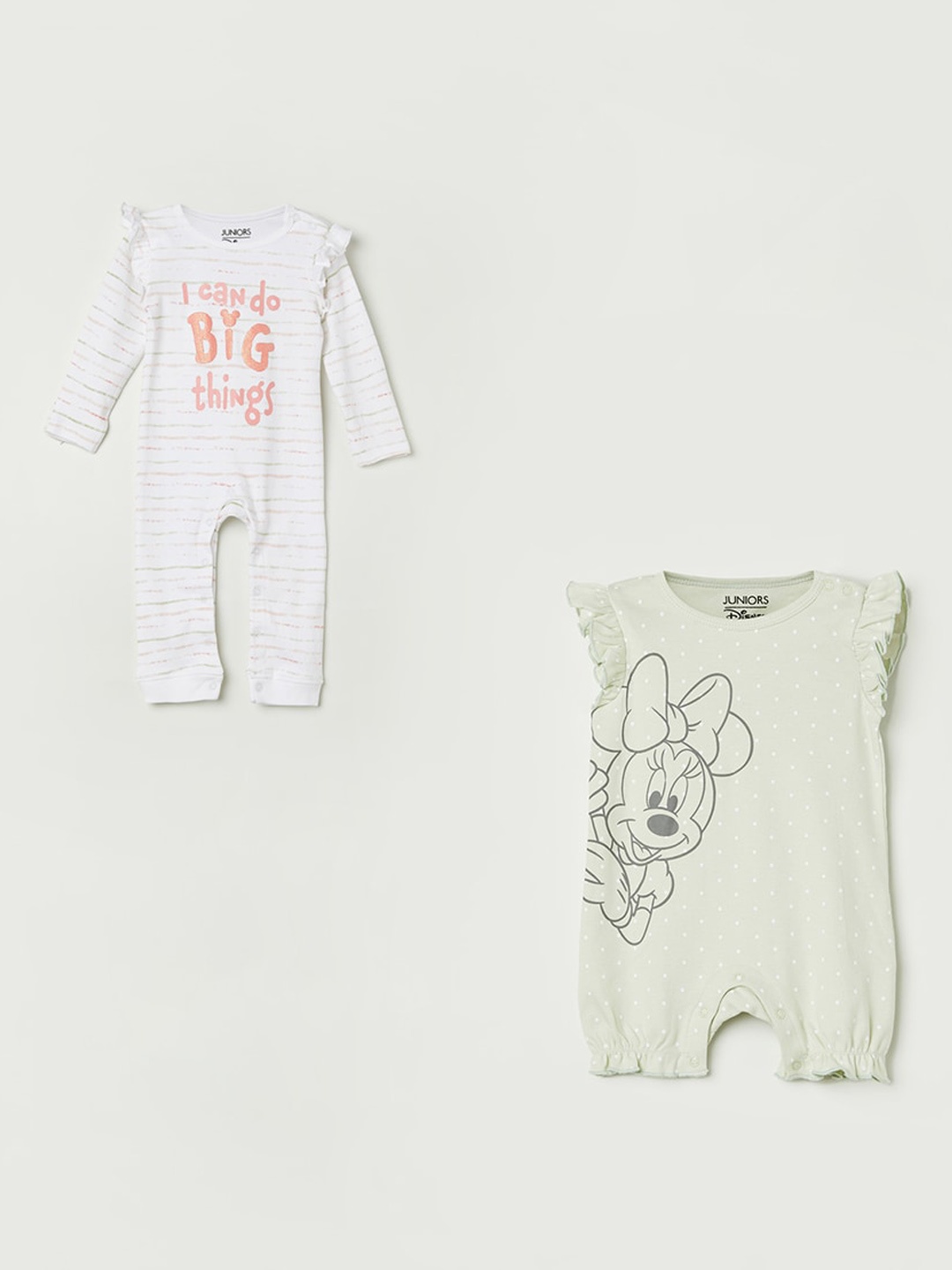 

Juniors by Lifestyle Infant Girls Pack Of 2 Printed Pure Cotton Rompers, White