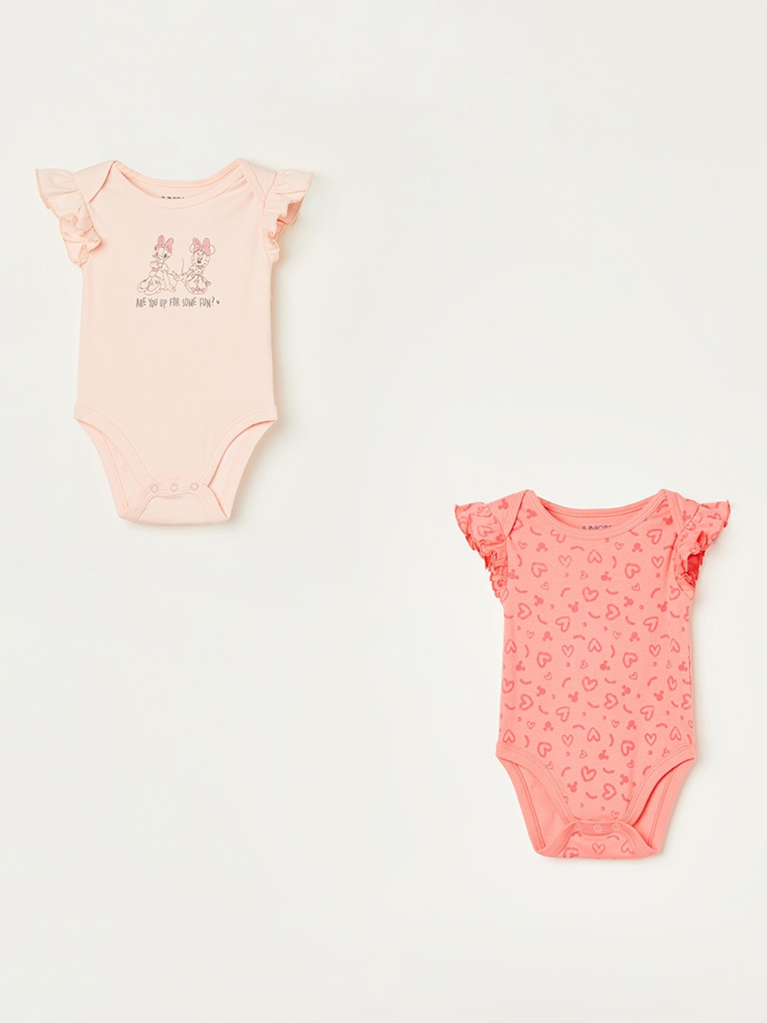 

Juniors by Lifestyle Infant Girls Pack Of 2 Printed Pure Cotton Bodysuits, Peach