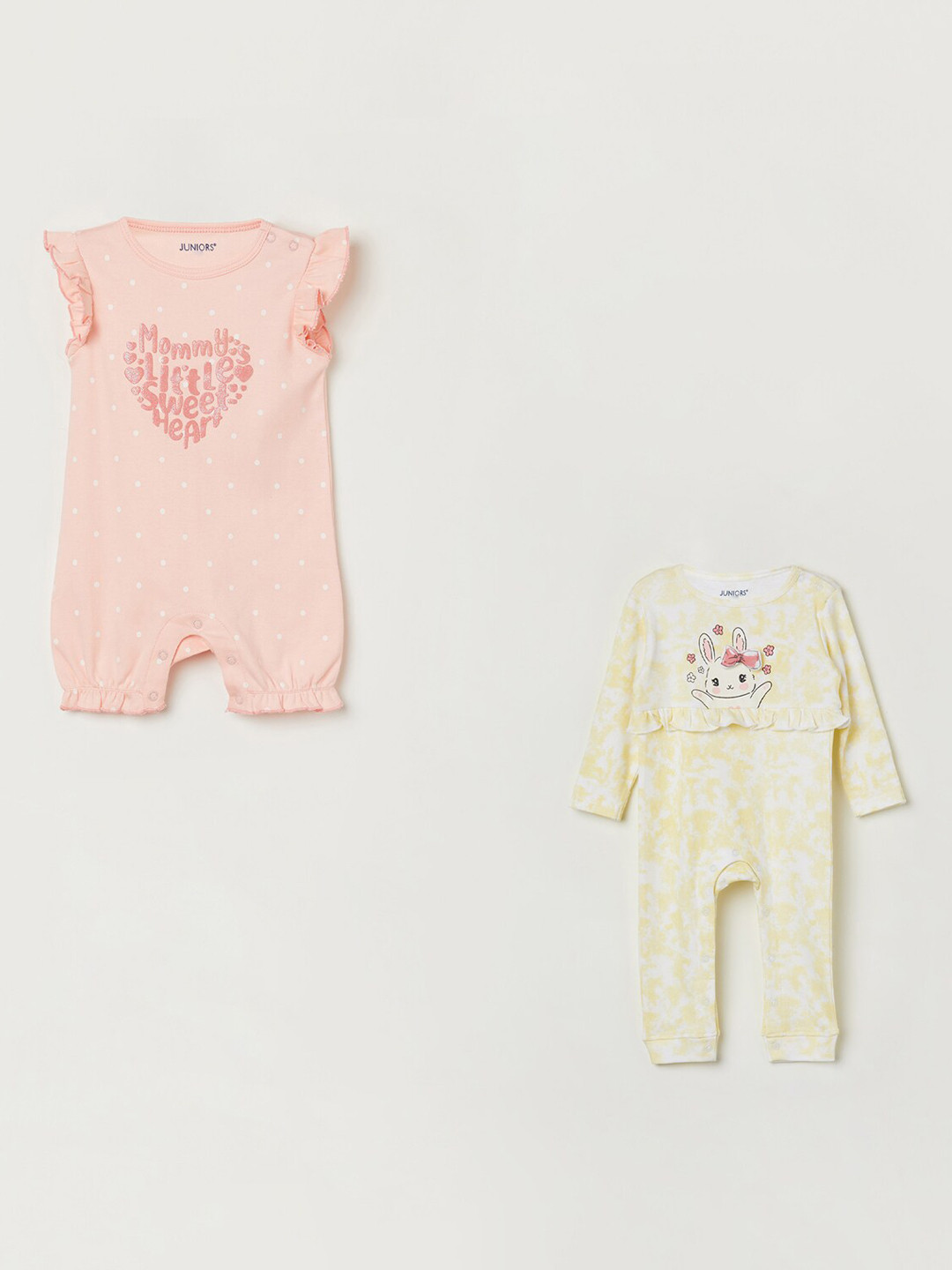 

Juniors by Lifestyle Infant Girls Pack Of 2 Printed Pure Cotton Rompers, White