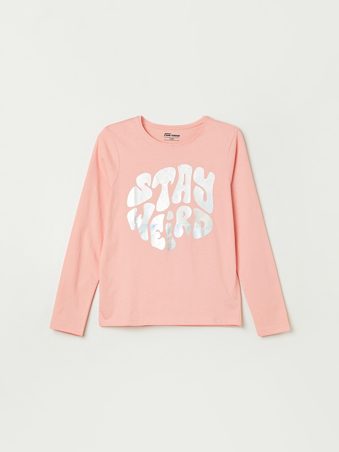 

Fame Forever by Lifestyle Girls Typography Printed Pure Cotton Casual T-shirt, Peach