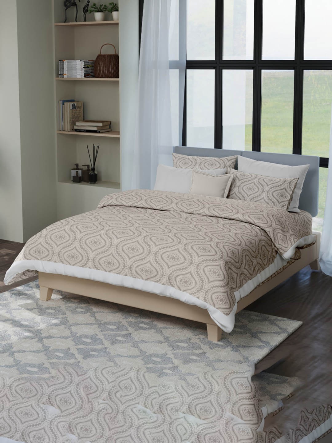 

LABHAM Kadambari 7-Pcs Grey Printed Pure Cotton Bedding Set, Grey melange