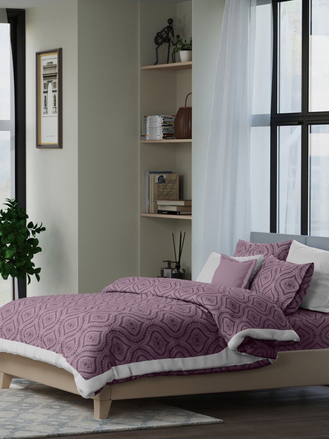 

LABHAM Kadambari Purple Printed Pure Cotton Double King Bedding Set