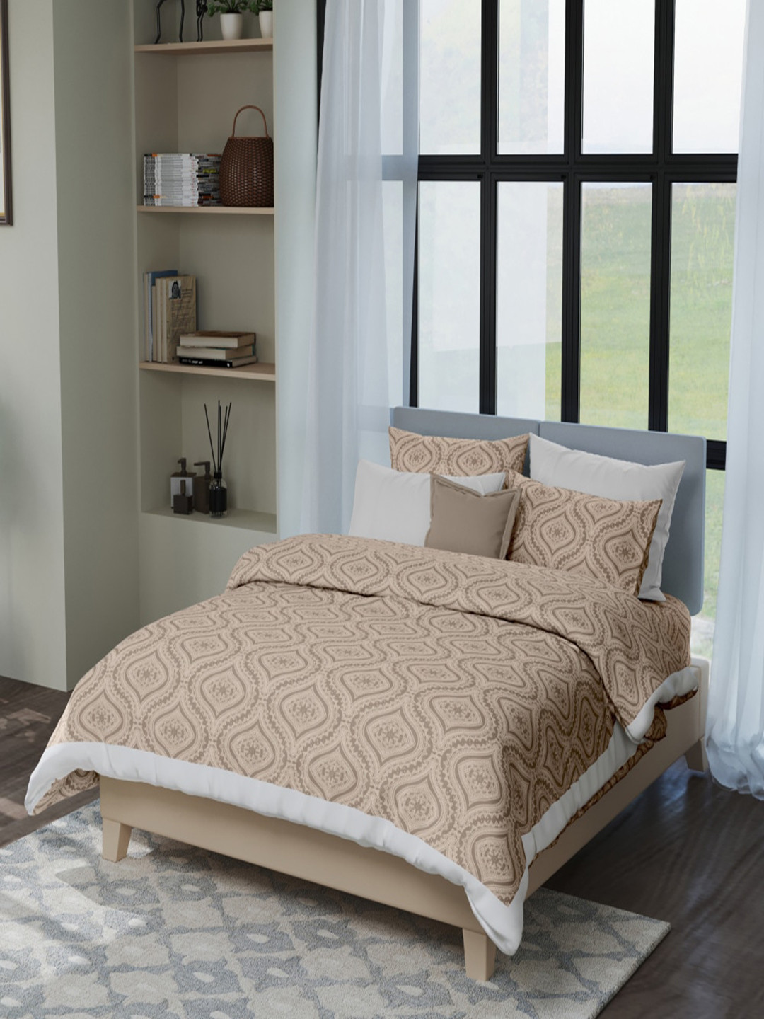 

LABHAM Kadambari Brown Printed Pure Cotton Bedding Set