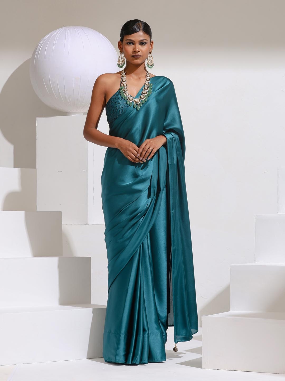 

Swtantra Satin Party Saree, Green