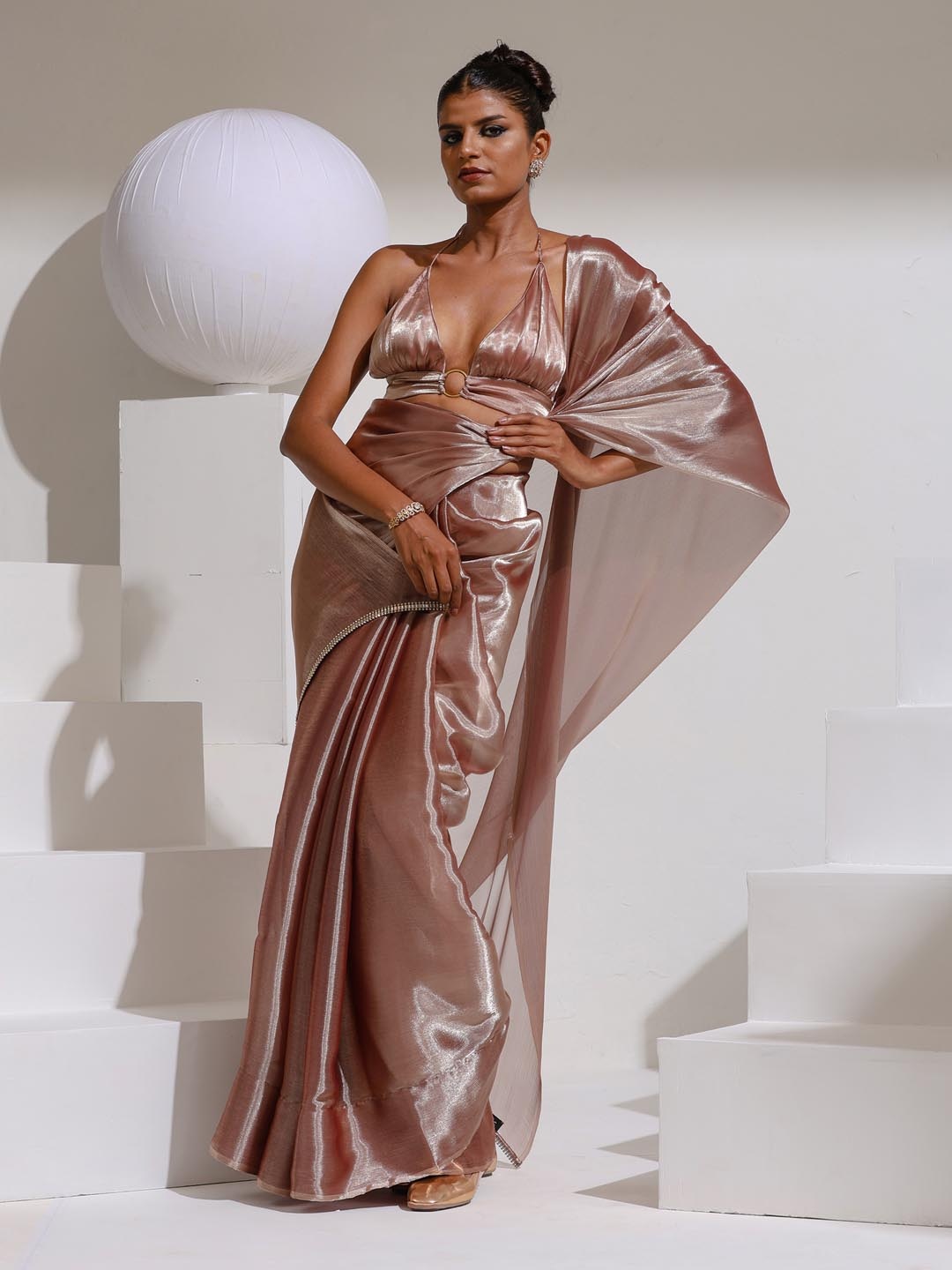 

Swtantra Party Organza Saree, Peach