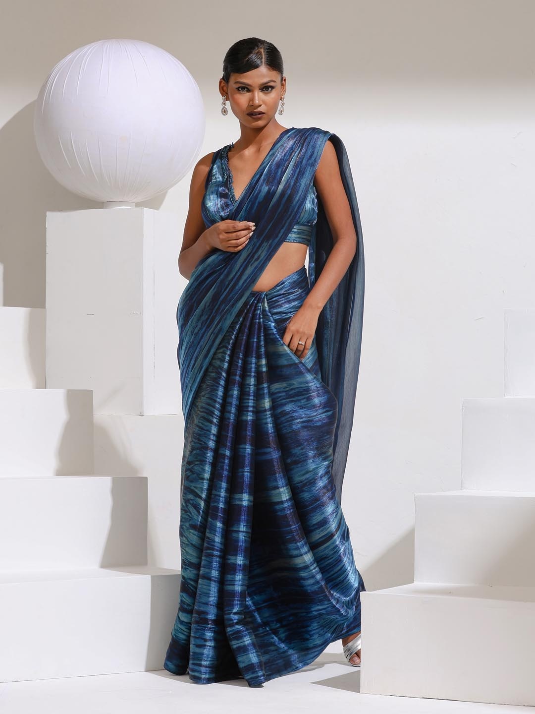 

Swtantra Striped Organza Saree, Blue