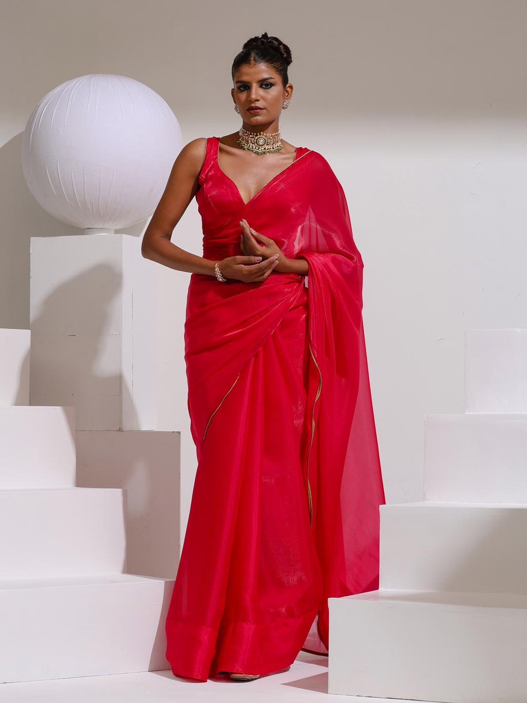 

Swtantra Organza Party Saree, Pink