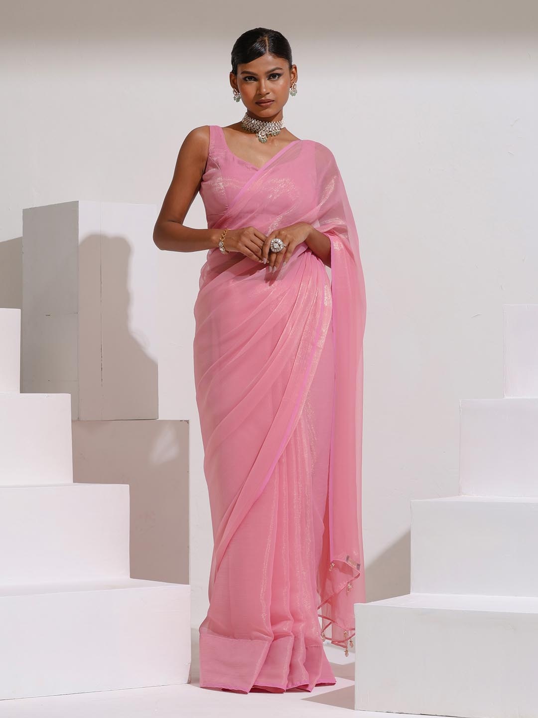 

Swtantra Pure Chiffon Party Saree, Pink