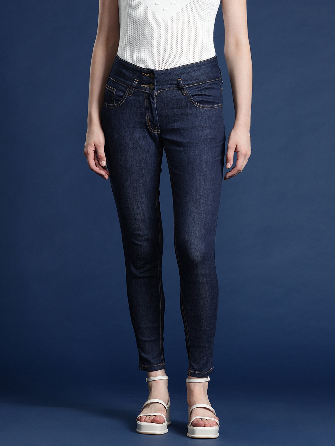 

Mast & Harbour Women Skinny Fit Stretchable Jeans, Navy blue