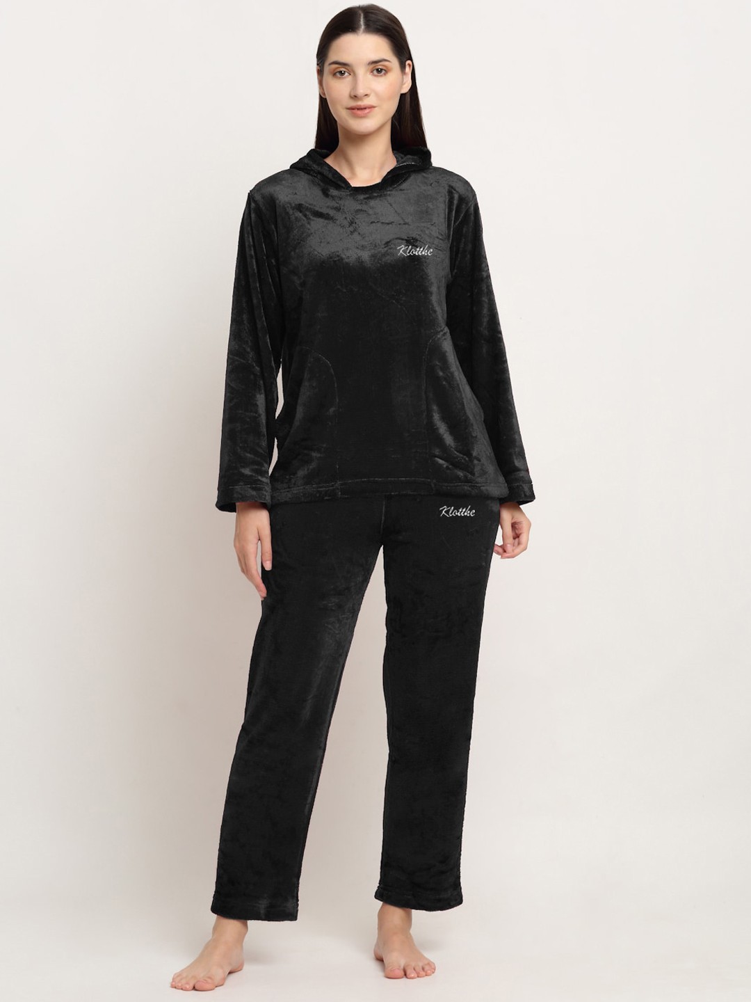 

KLOTTHE Women Hooded Night Suit, Black