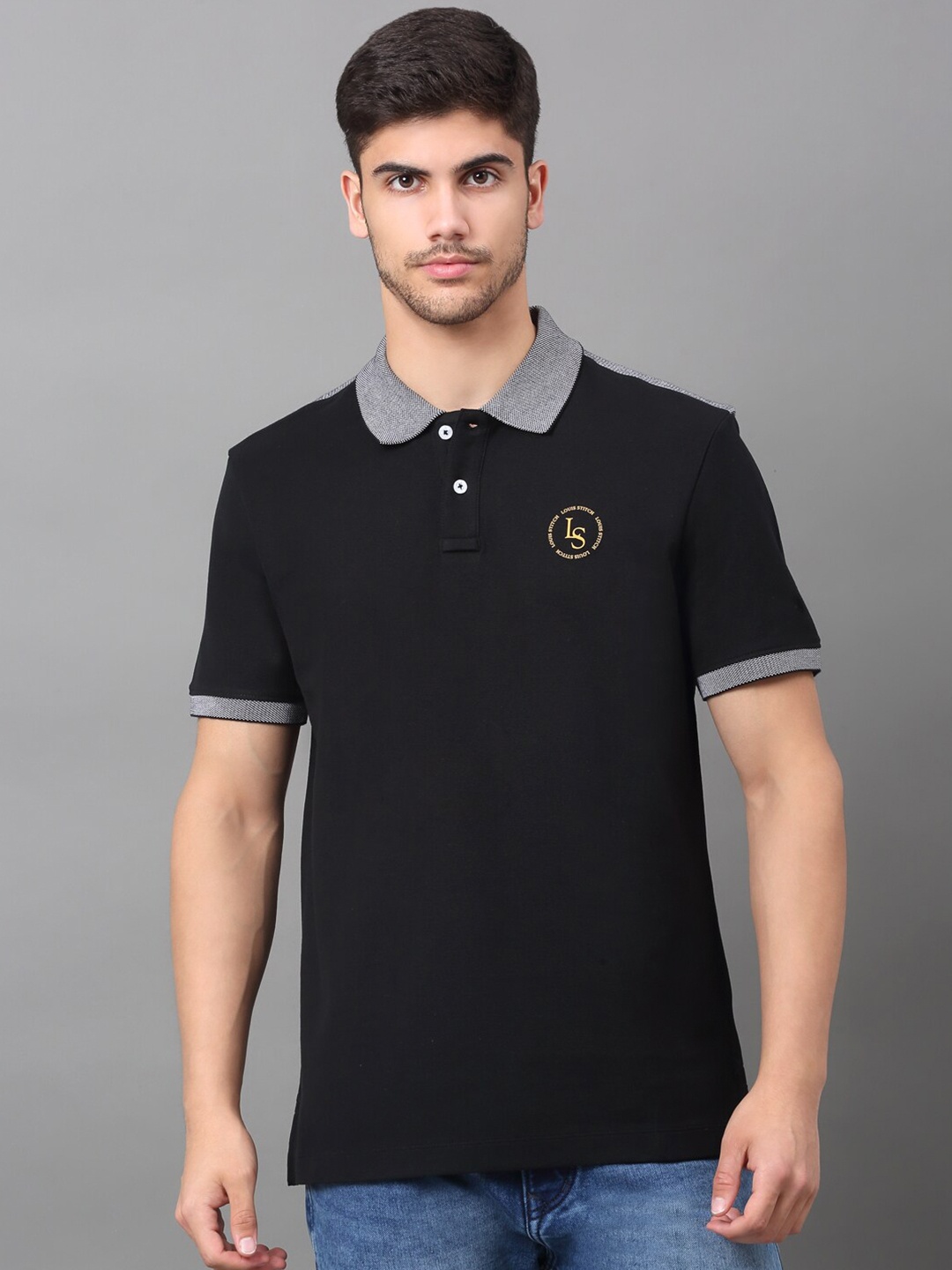 

LOUIS STITCH Stretchex Polo Collar Slim Fit Cotton T-Shirt, Black