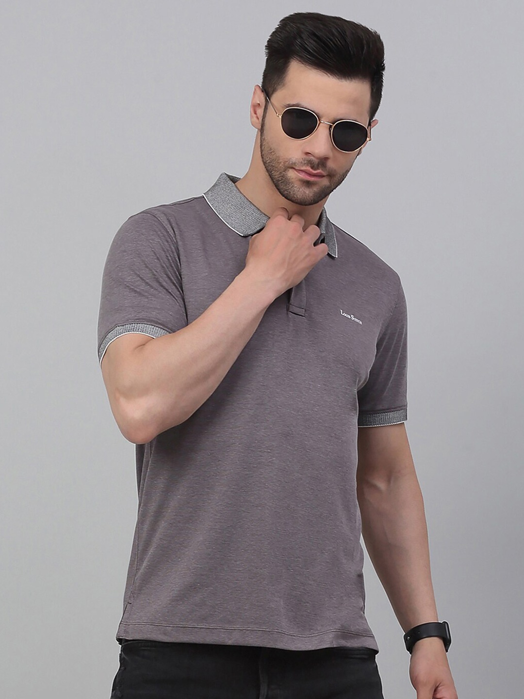

LOUIS STITCH Stretchex Polo Collar Slim Fit Cotton T-Shirt, Grey