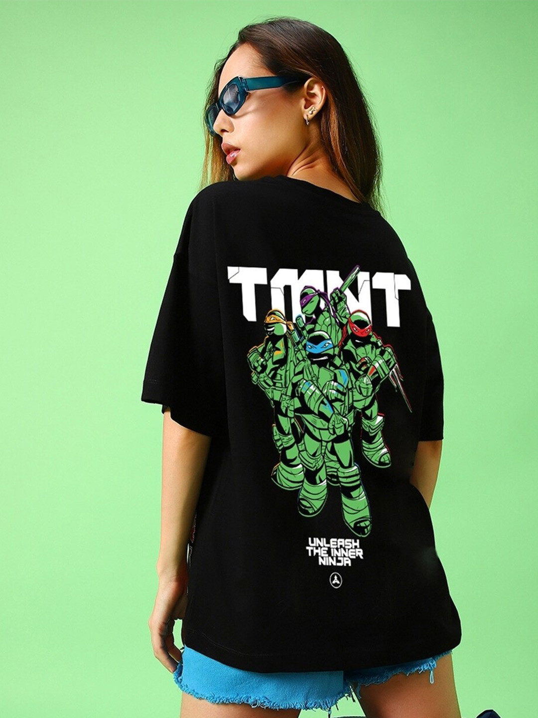 

Bewakoof Mutant Ninja Turtles Printed Drop-Shoulder Pure Cotton Oversized T-shirt, Black