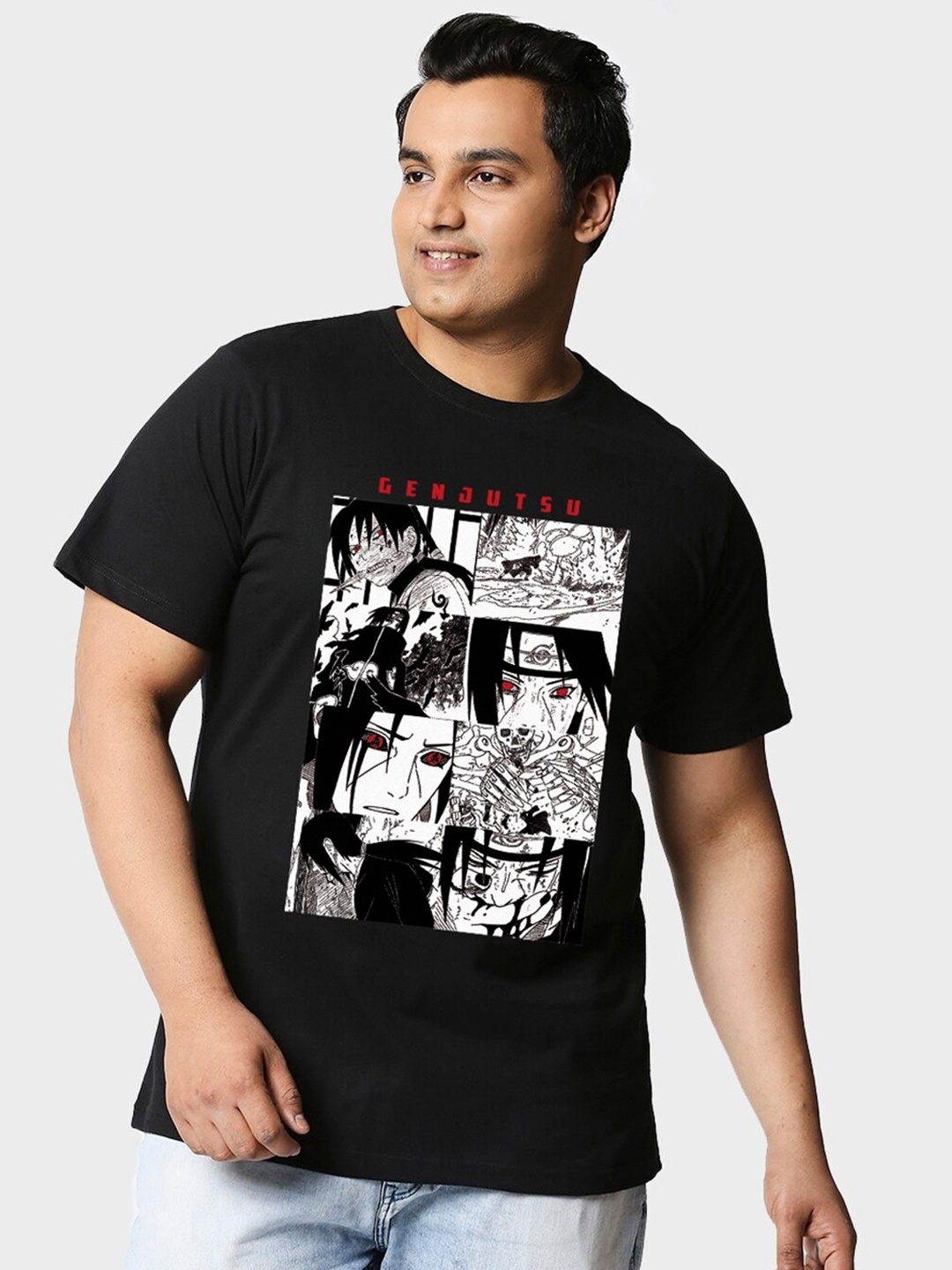 

Bewakoof Plus Black Naruto Printed Pure Cotton T-shirt