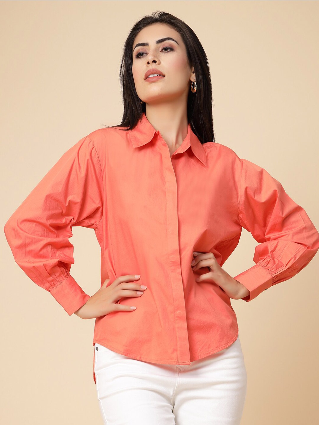 

Gipsy Comfort High-Low Cotton Casual Shirt, Orange