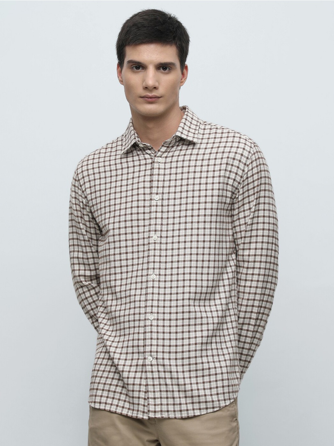 

SELECTED Gingham Checked Regular Fit Casual Shirt, Brown