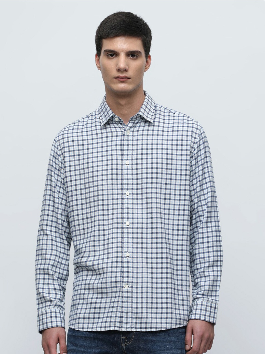 

SELECTED Men Gingham Checked Regular Fit Casual Shirt, Blue