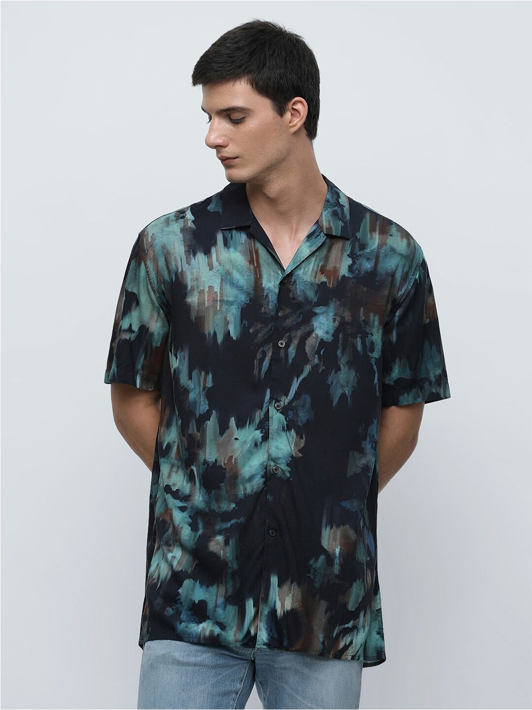 

SELECTED Men Abstract Printed Regular Fit Casual Shirt, Black