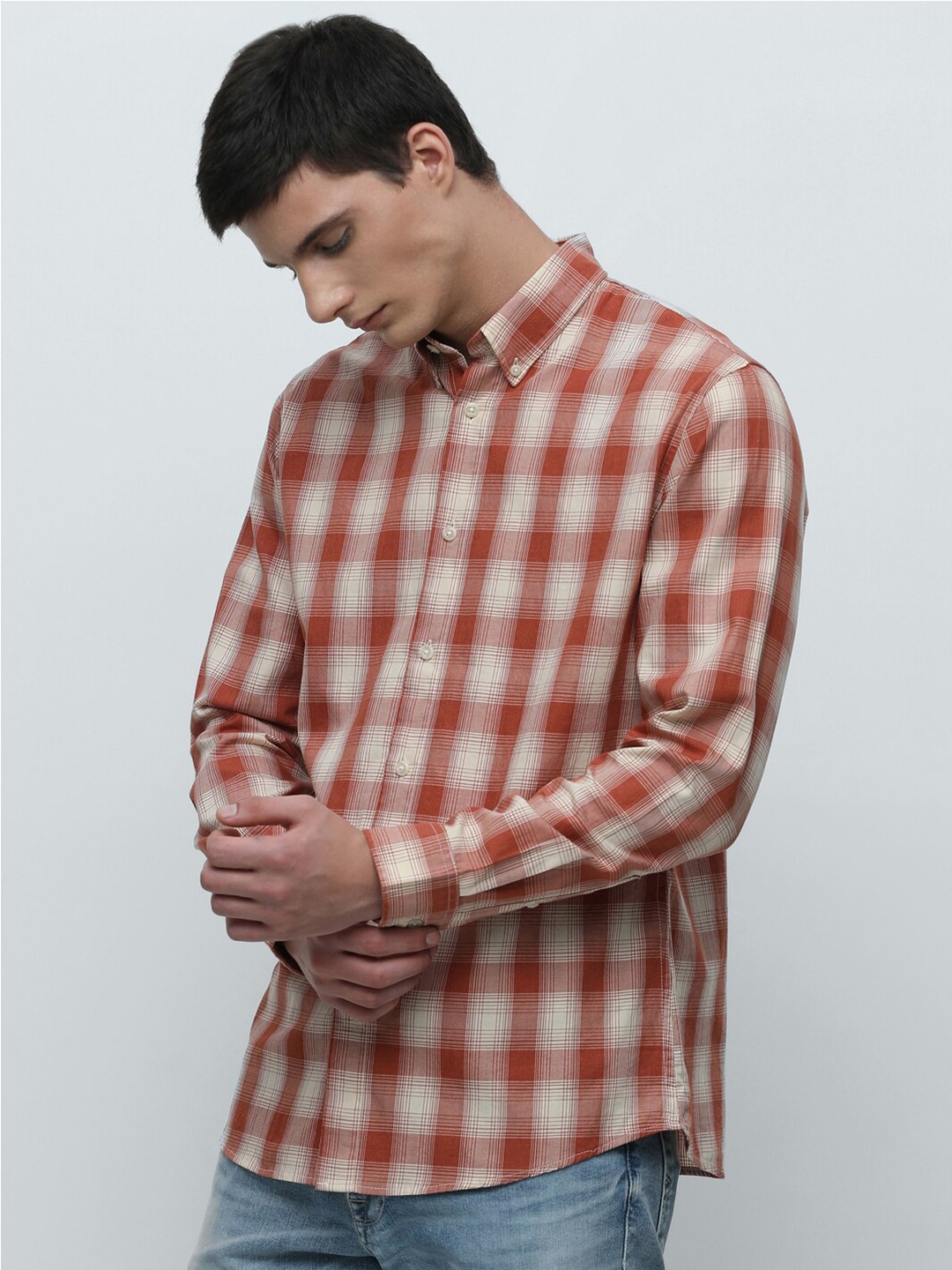 

SELECTED Checked Slim Fit Cotton Casual Shirt, Red