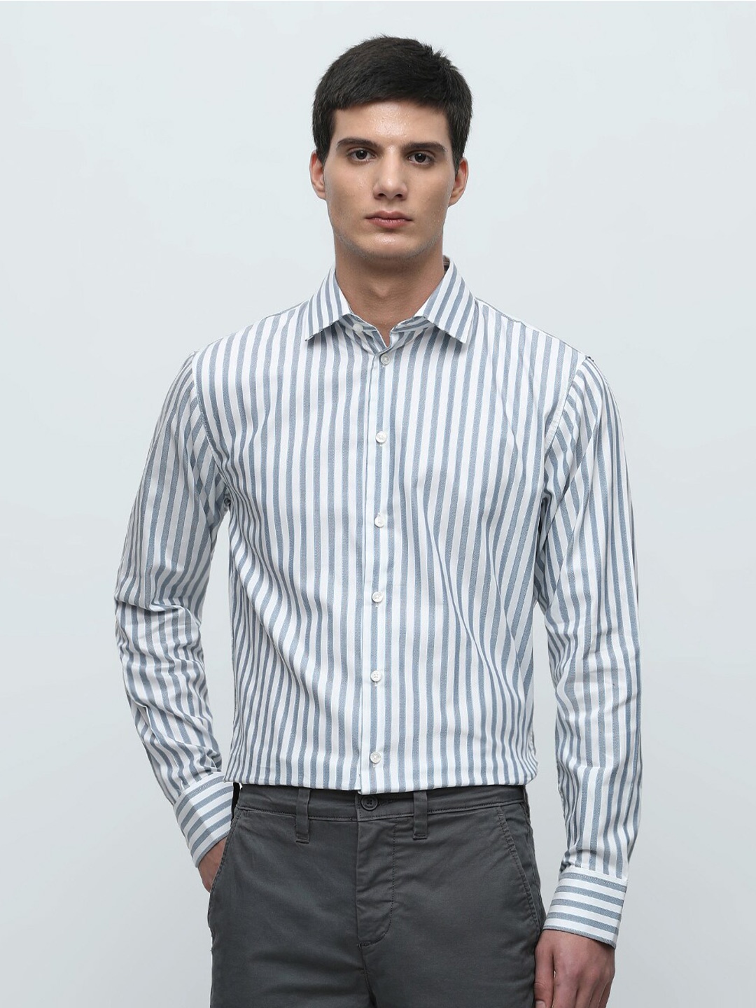 

SELECTED Vertical Striped Slim Fit Cotton Casual Shirt, White
