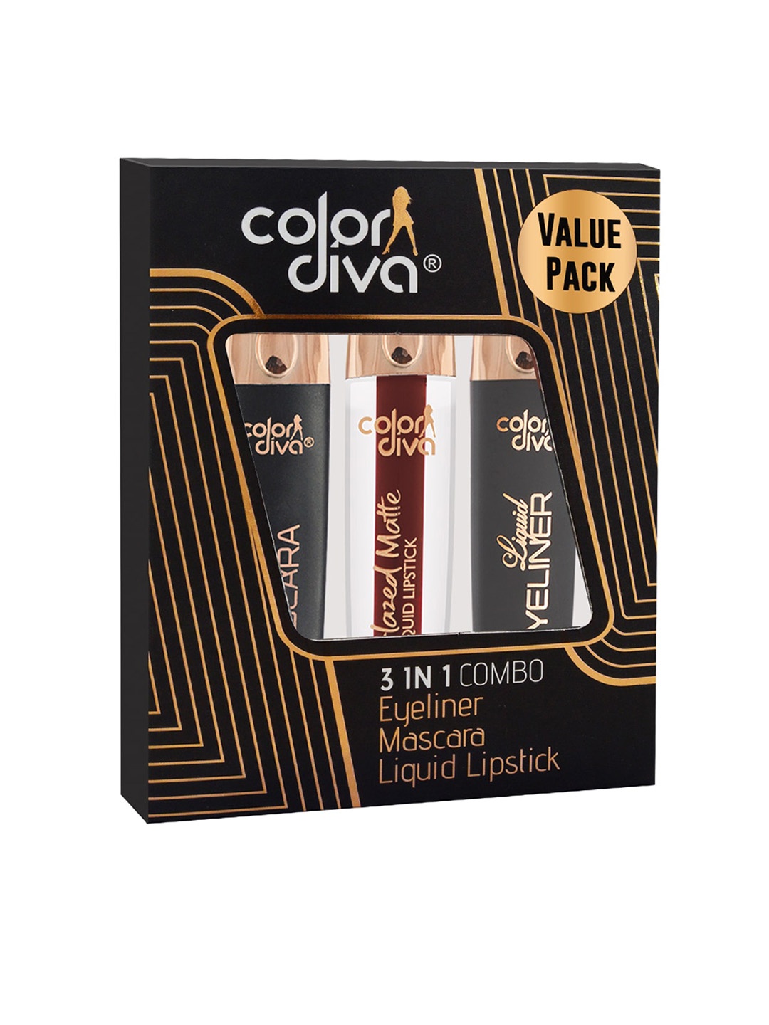 

Adbeni Set Of 3 Glazed Matte Lipstick -Sizzling Slayer-197 With Eyeliner & Mascara, Maroon