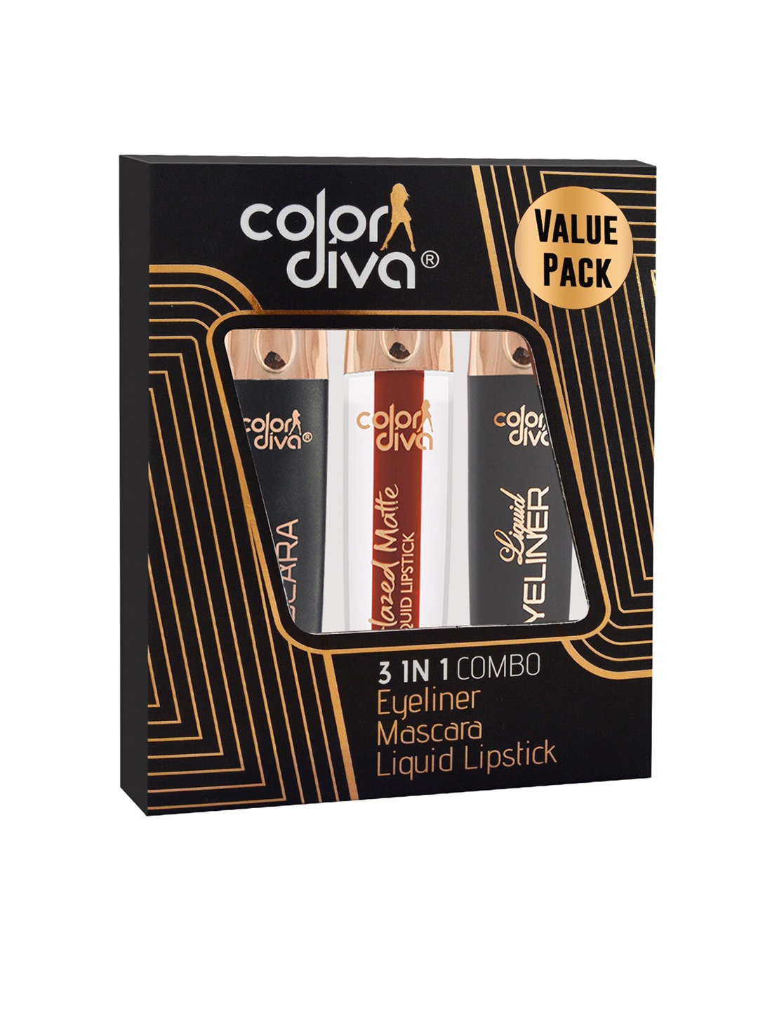

Adbeni Set Of 3 Glazed Matte Lipstick -Rustique 127 With Eyeliner & Mascara, Maroon
