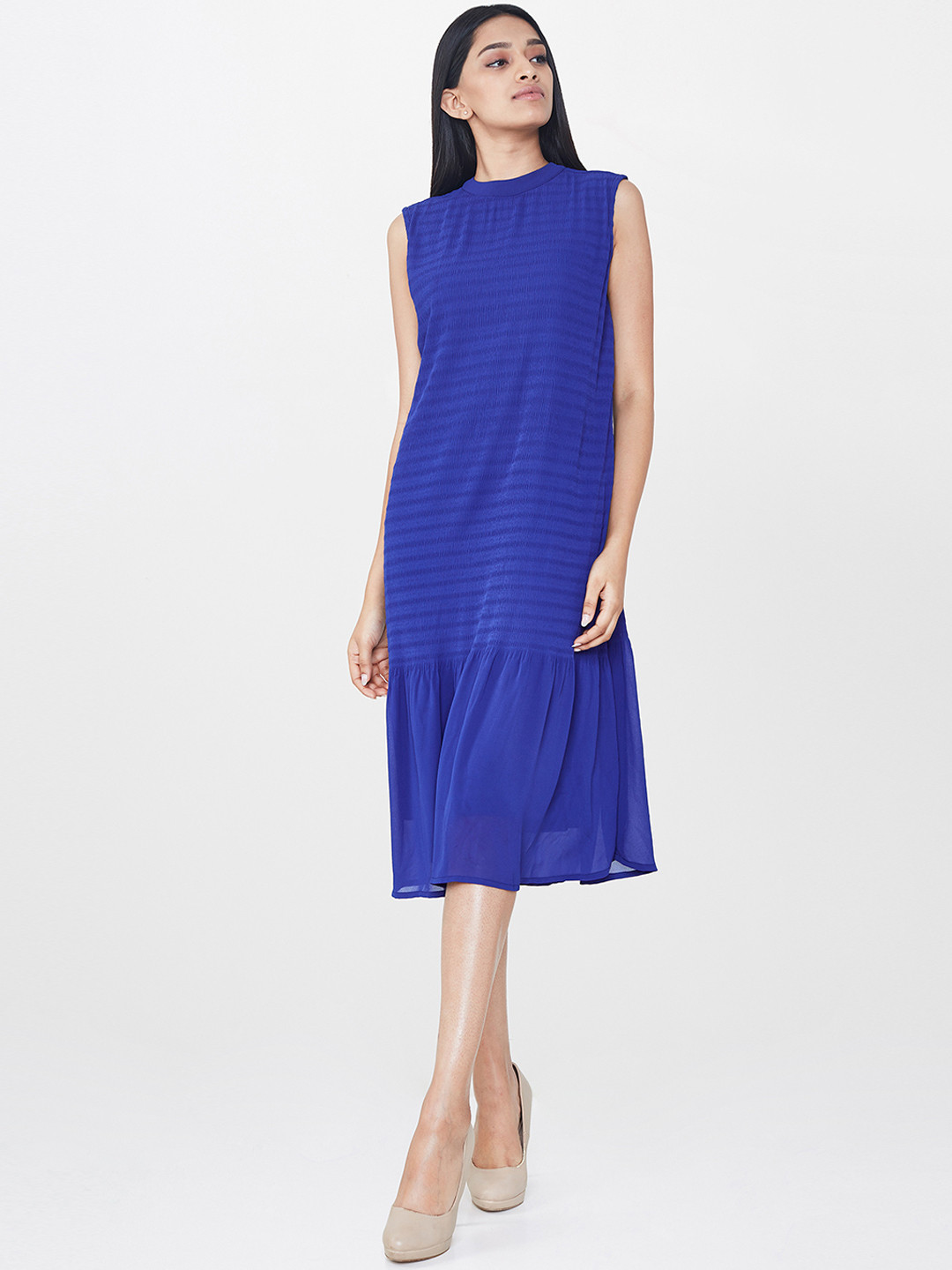 

AND Women Blue Solid A-Line Dress