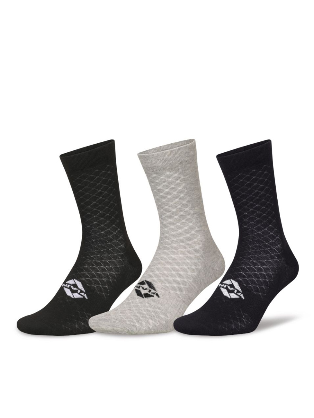 

NIVIA Pack of 3 Patterned Calf Length Socks, Navy blue