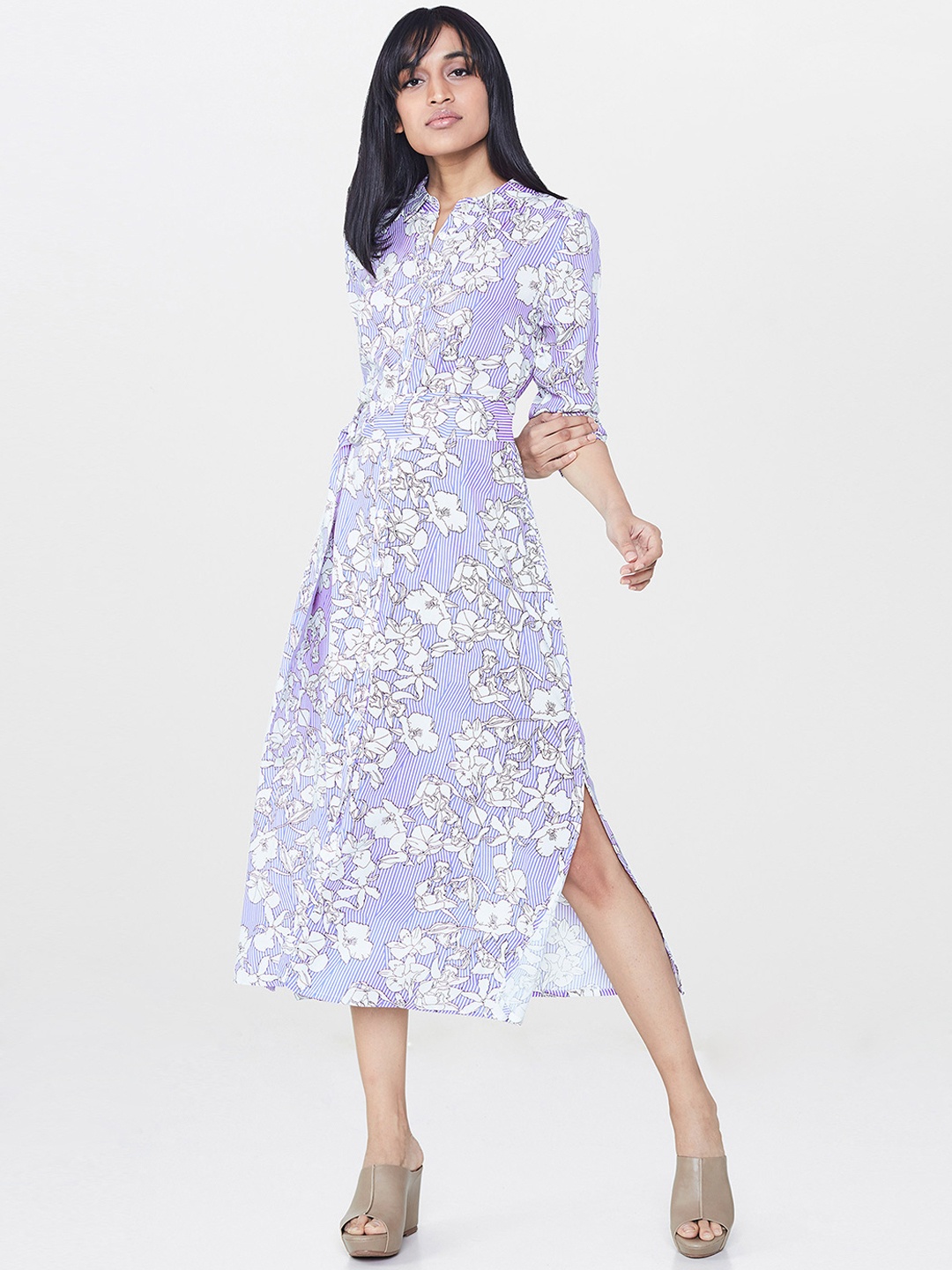 

AND Women Blue Printed A-Line Dress