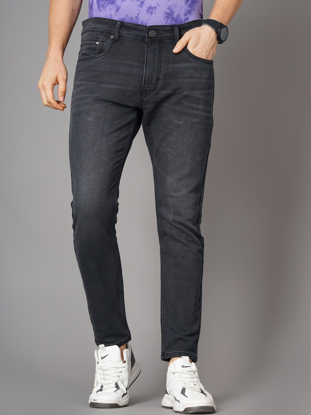 

PAUL STREET Men Tapered Fit Light Fade Stretchable Jeans, Black