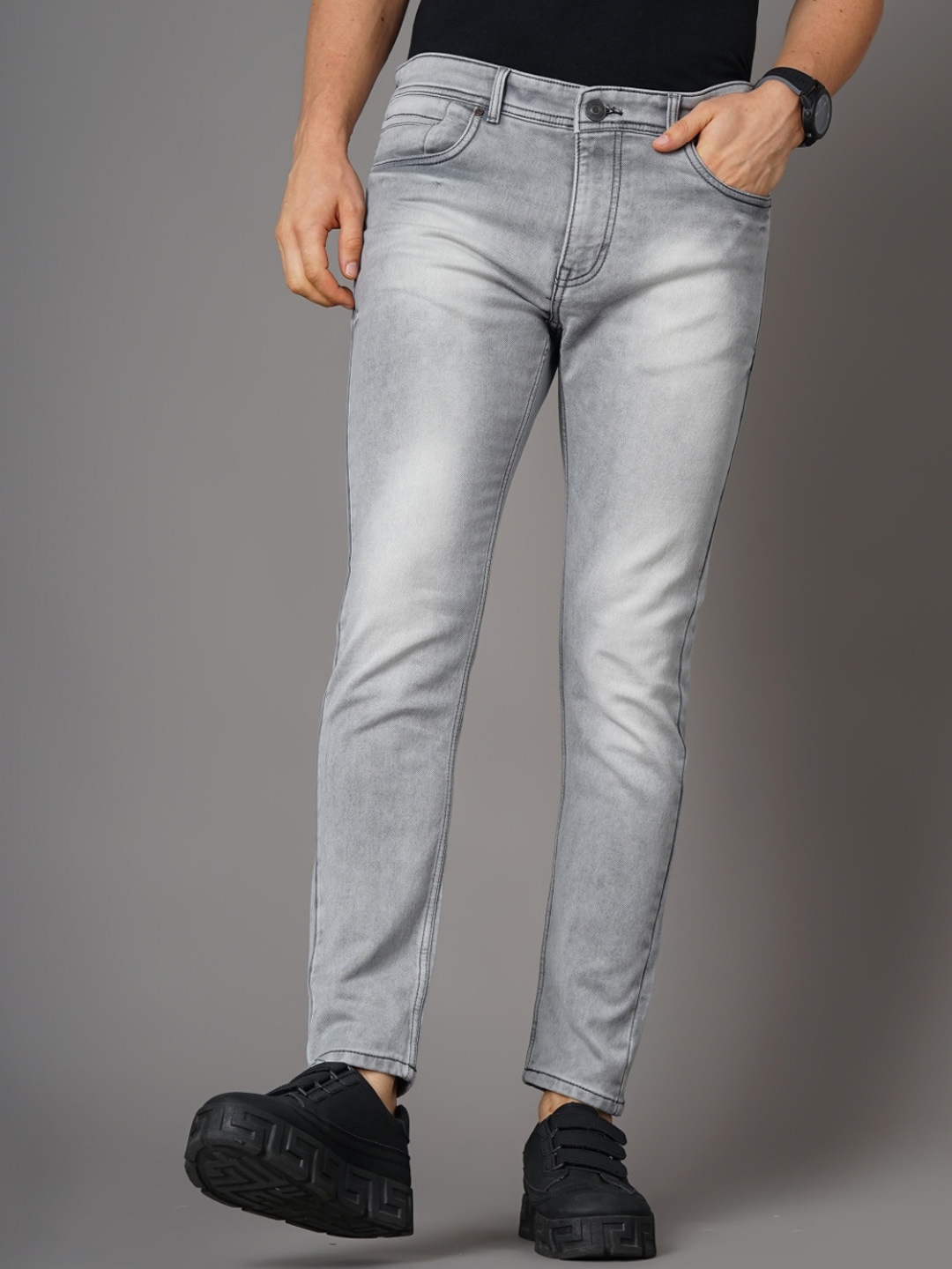 

PAUL STREET Men Tapered Fit Heavy Fade Stretchable Jeans, Grey