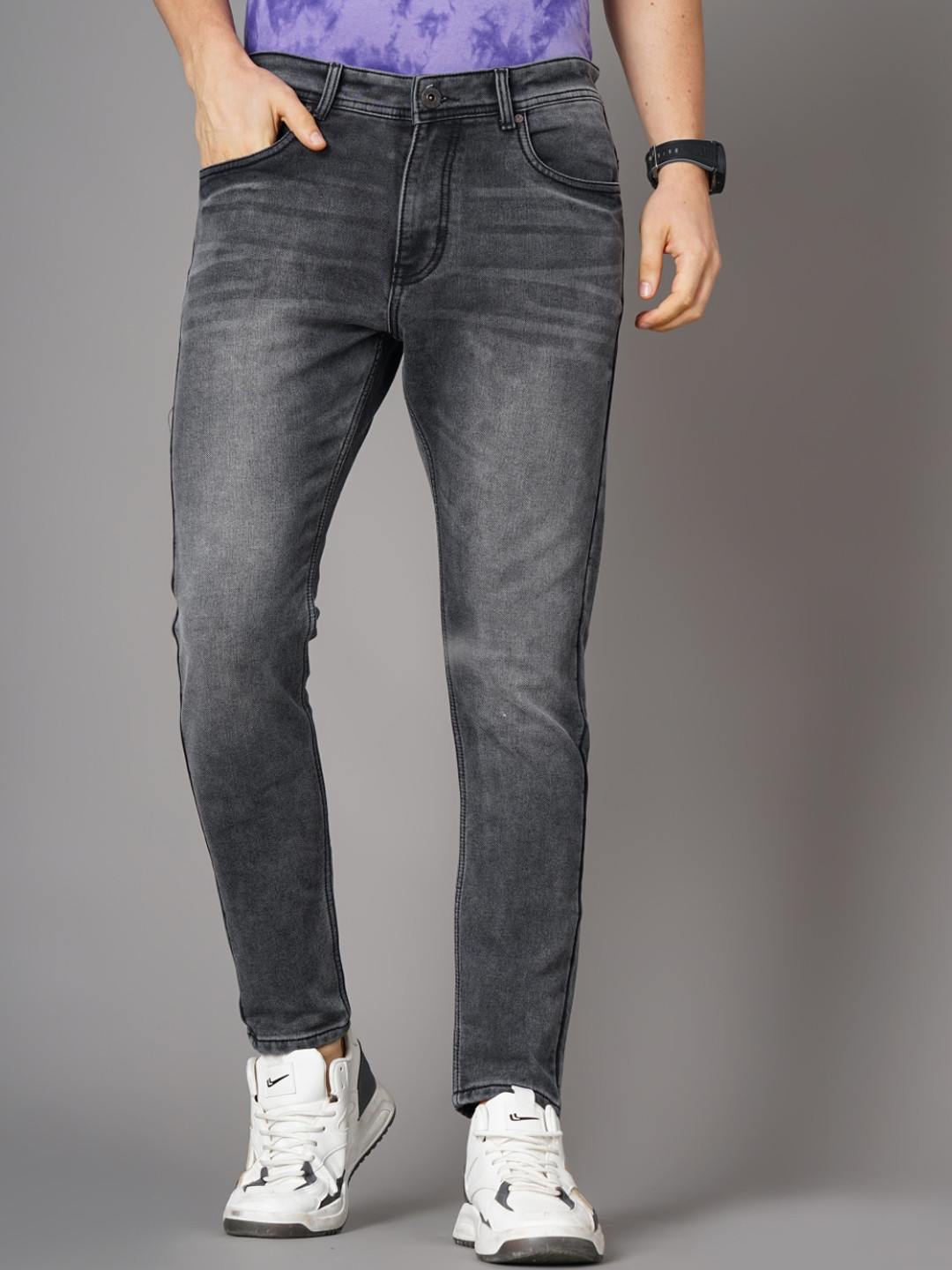 

PAUL STREET Men Tapered Fit Light Fade Stretchable Jeans, Grey